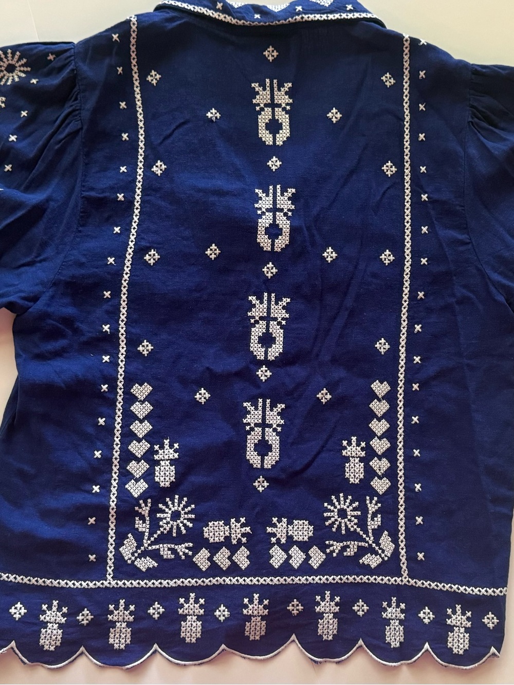 Farm Rio- Blue Embroidered Short-Sleeve Button-Up Shirt - Picture 4 of 16